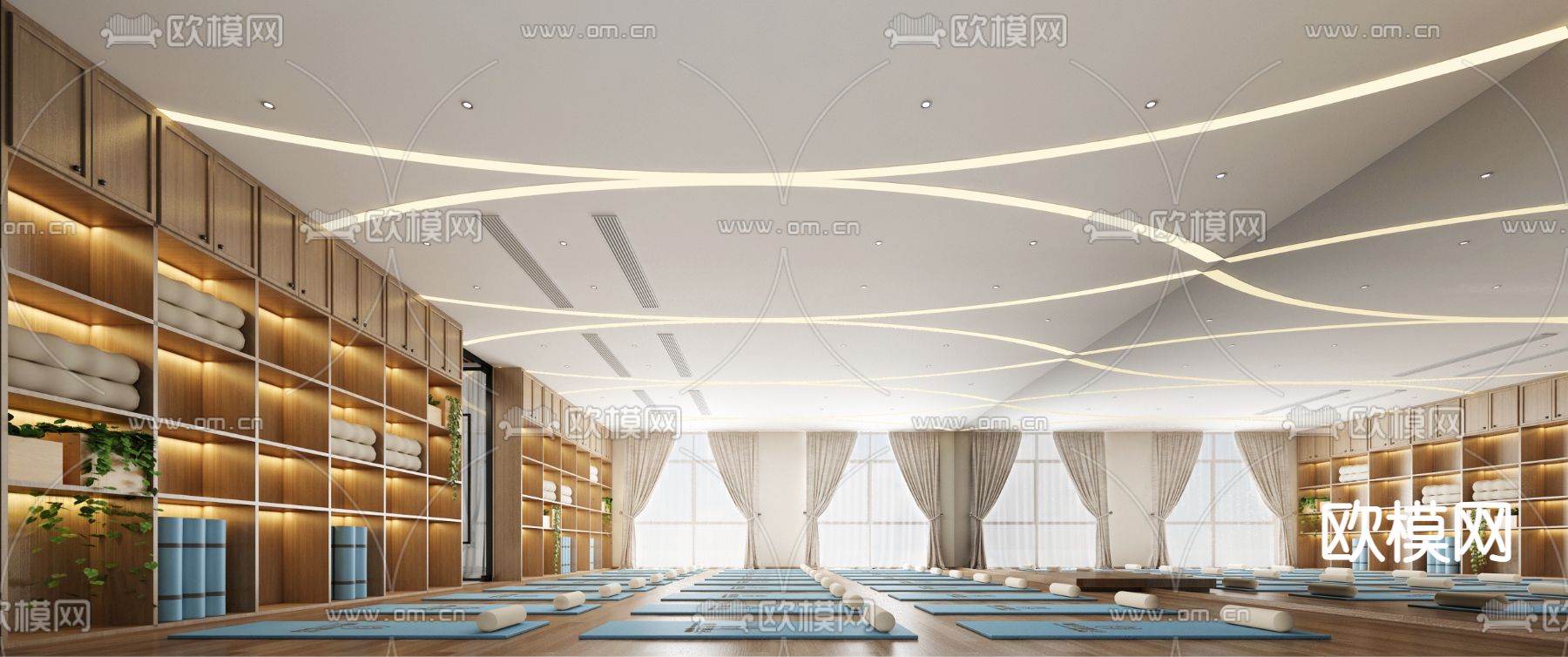 新中式瑜伽室免费3d模型下载（渲染图1）
