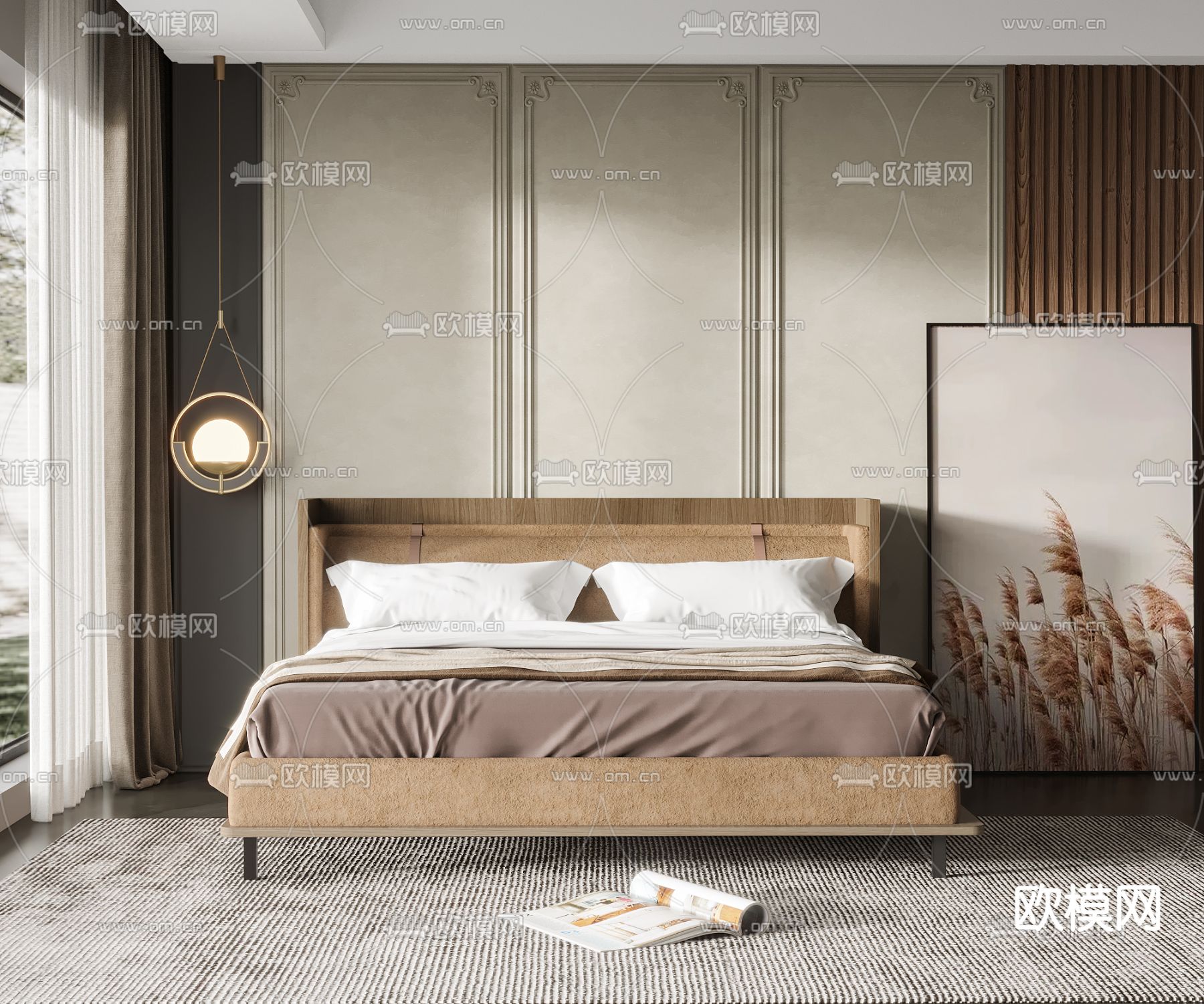 现代侘寂双人床3d模型下载