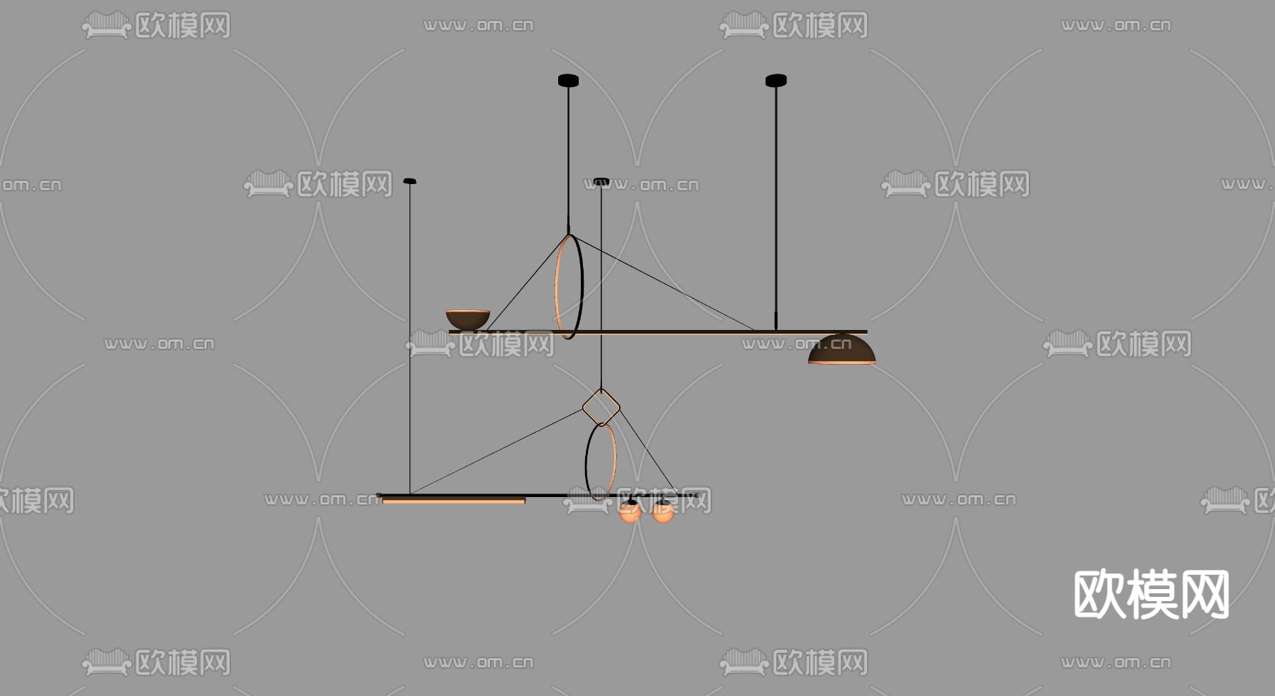 现代轻奢吊灯su模型下载（渲染图2）