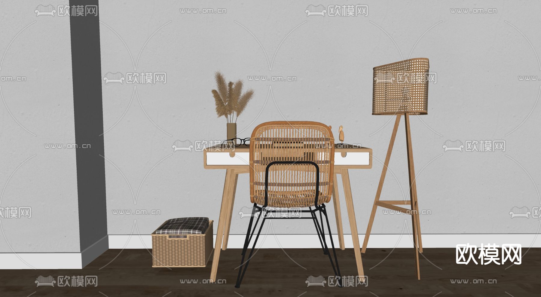 北欧书桌椅su模型下载（渲染图2）