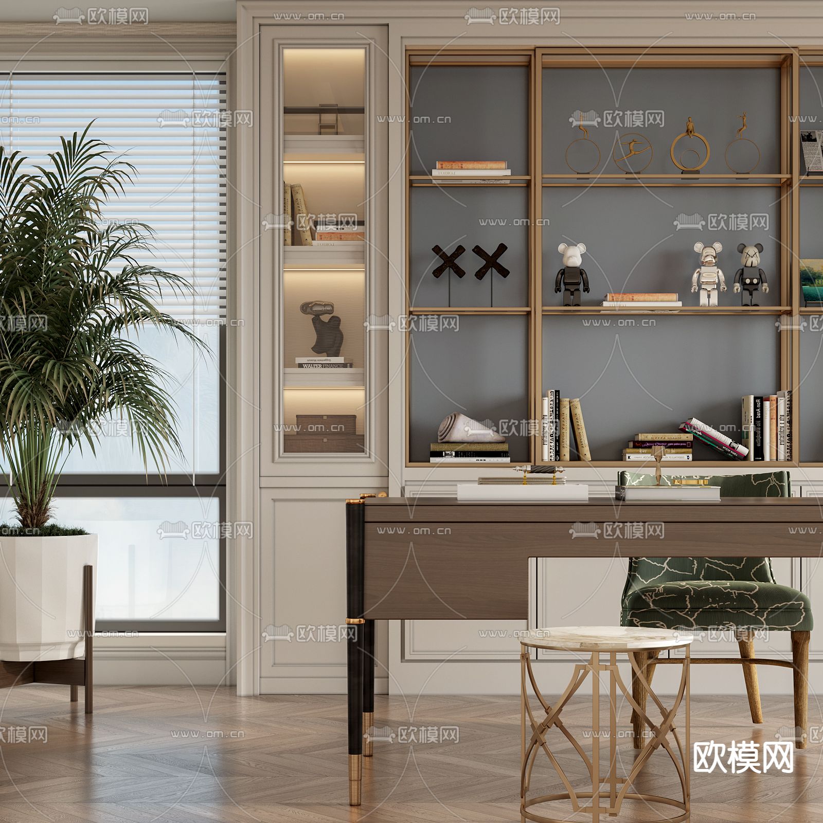 简欧书房3d模型下载（渲染图1）