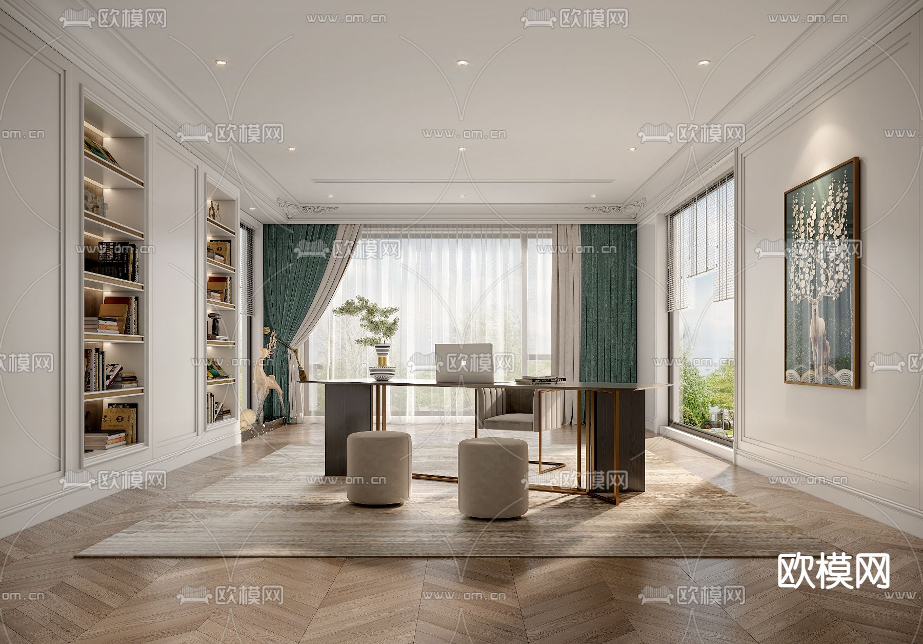 欧式书房3d模型下载（渲染图1）