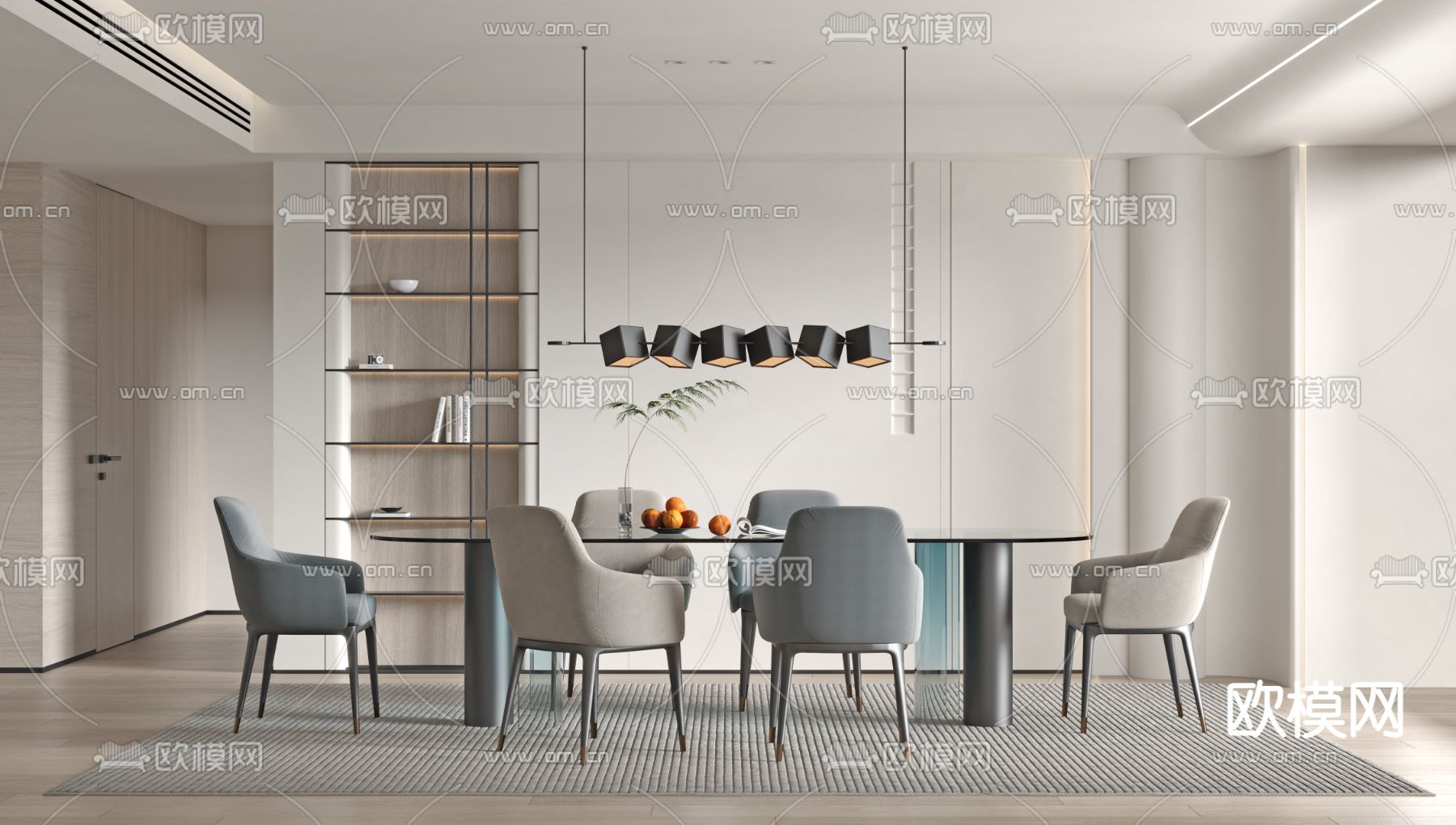 现代奶油风餐桌椅3d模型下载（渲染图1）