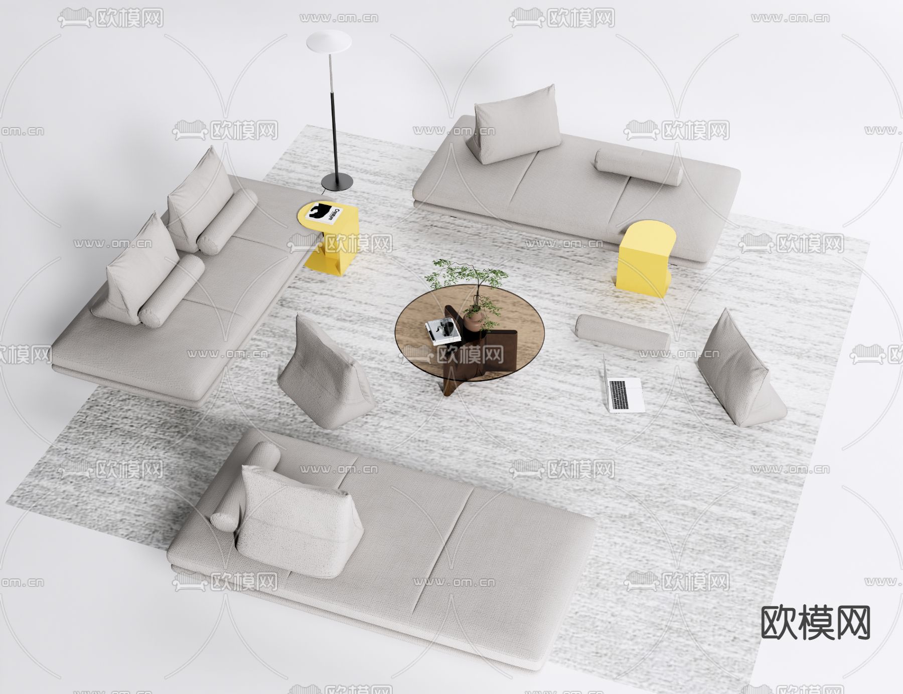 现代布艺组合沙发su模型下载（渲染图2）