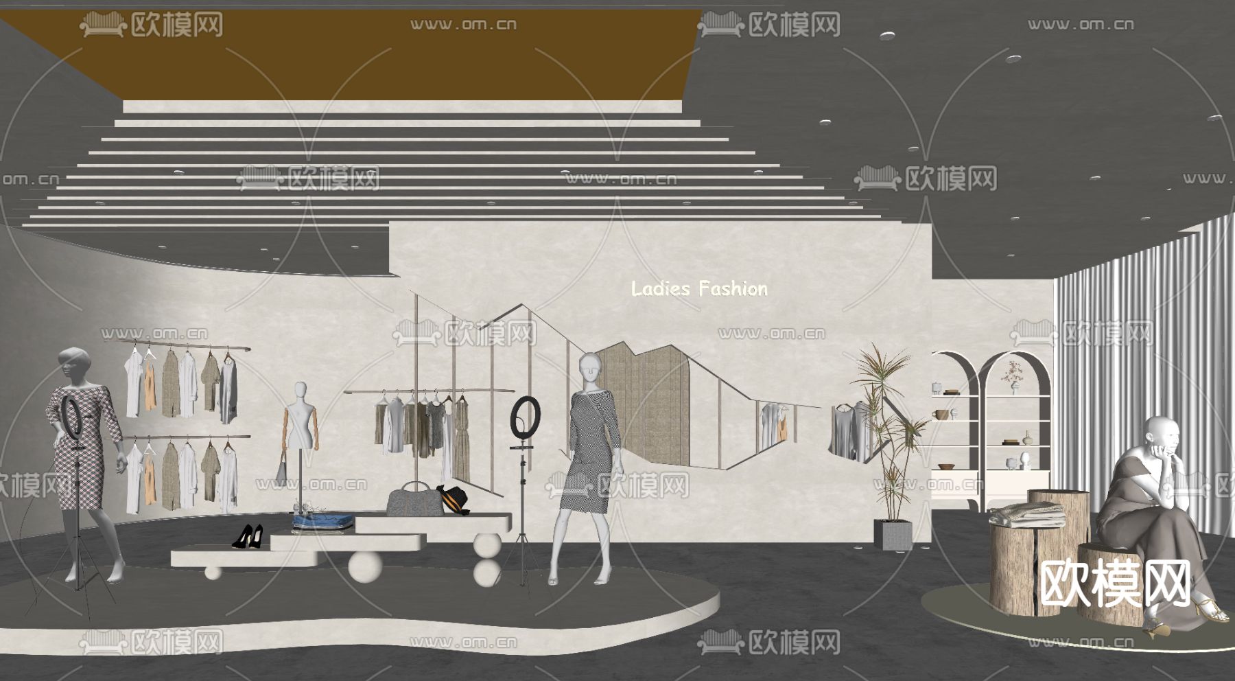 侘寂女装服装店su模型下载（渲染图2）