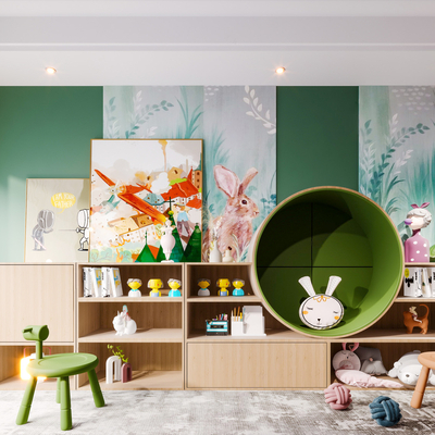  北欧儿童储物柜su模型 