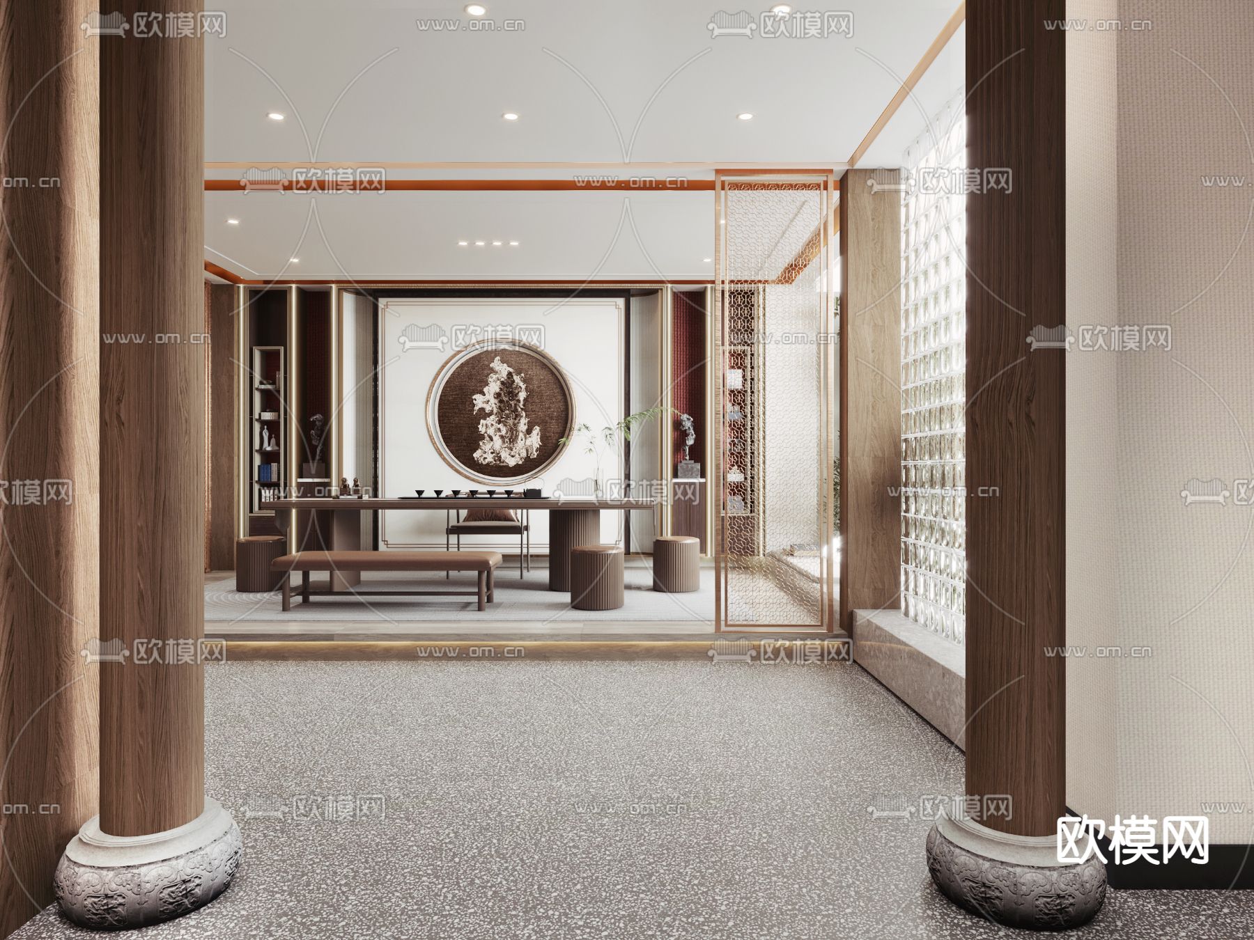 新中式茶室会所茶馆3d模型下载（渲染图3）