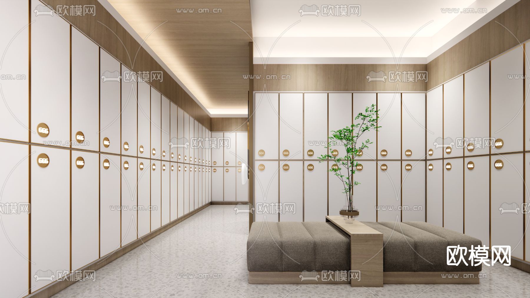 现代洗浴中心更衣间su模型下载（渲染图2）