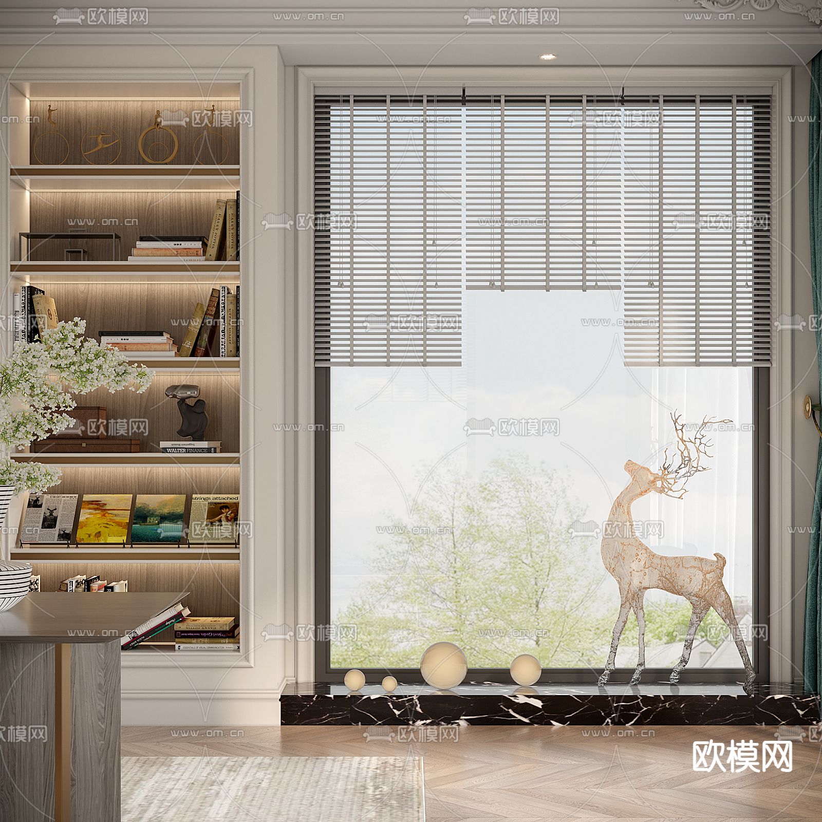 欧式书房3d模型下载（渲染图2）