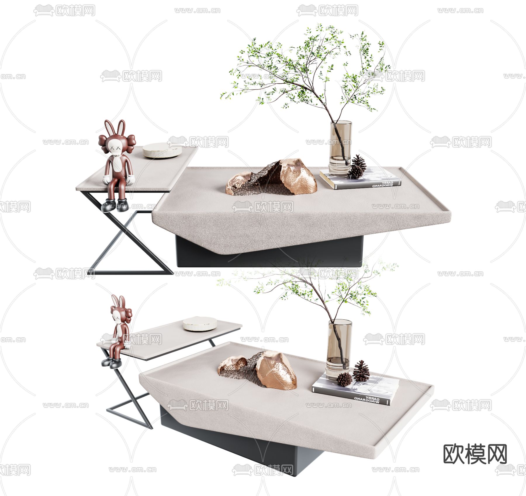 B&B italia 现代奶油风子母茶几3d模型下载（渲染图1）