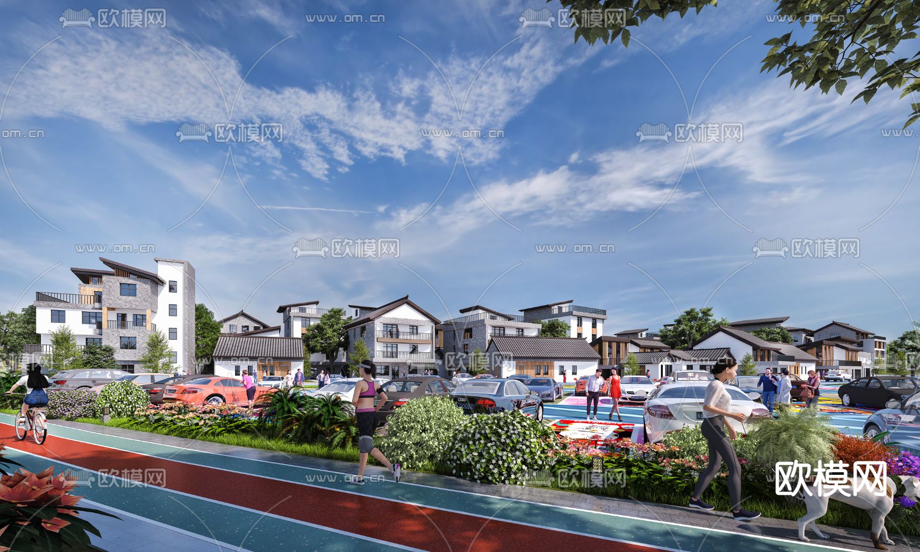 新中式别墅外观免费3d模型下载