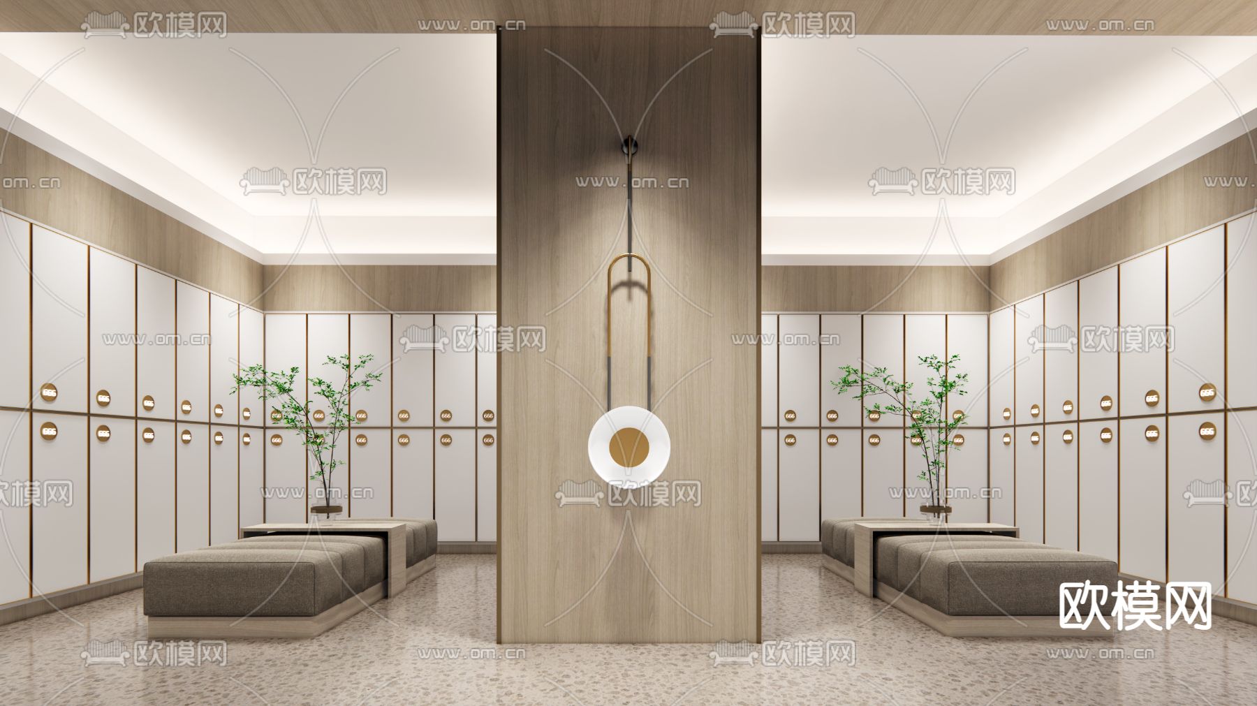 现代洗浴中心更衣间su模型下载（渲染图1）