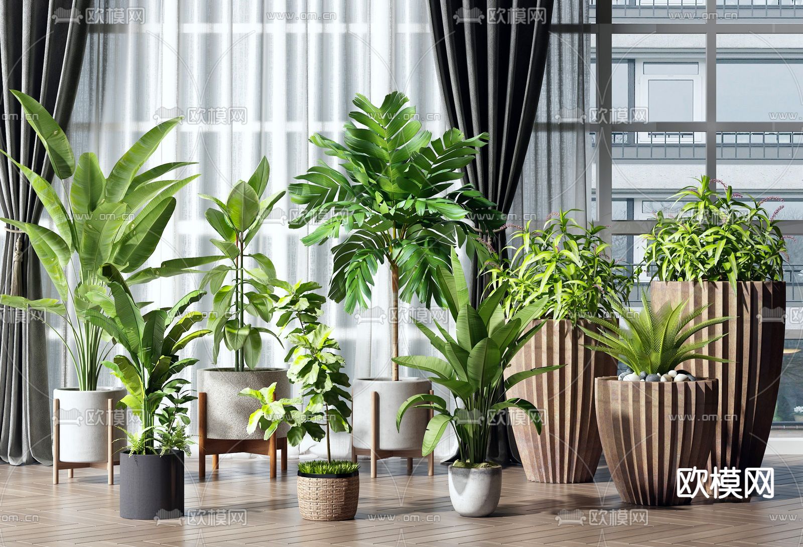 现代绿植盆栽su模型下载（渲染图1）