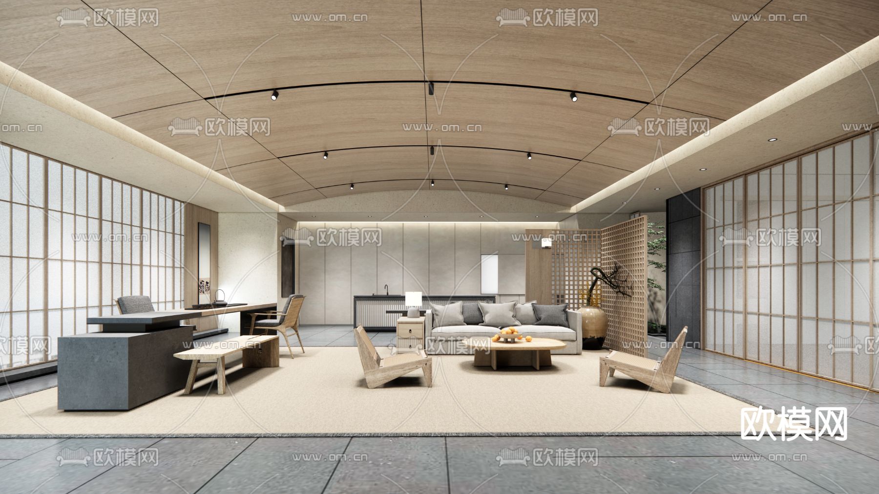 侘寂风酒店会客室su模型下载（渲染图1）