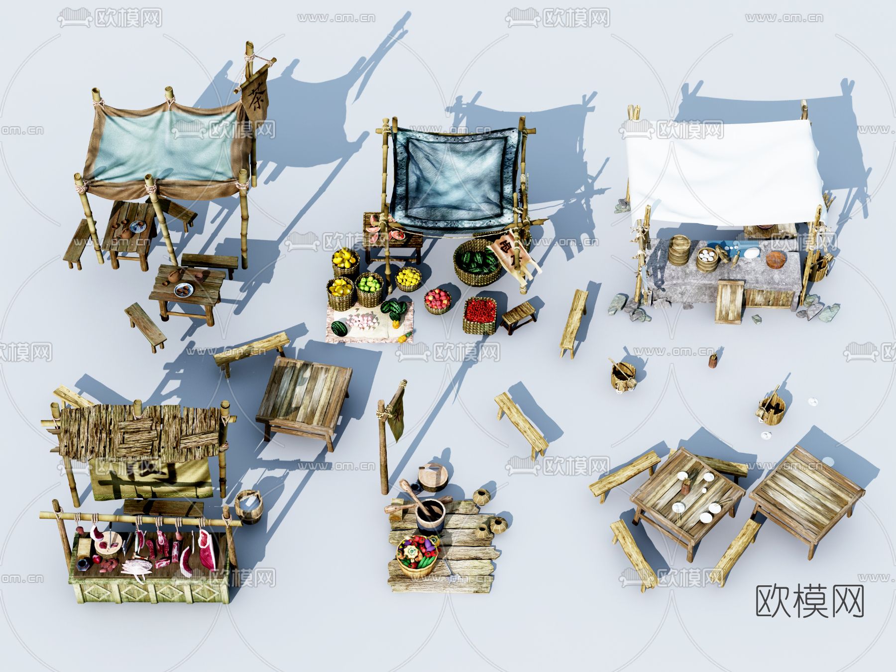 中式摊位免费3d模型下载