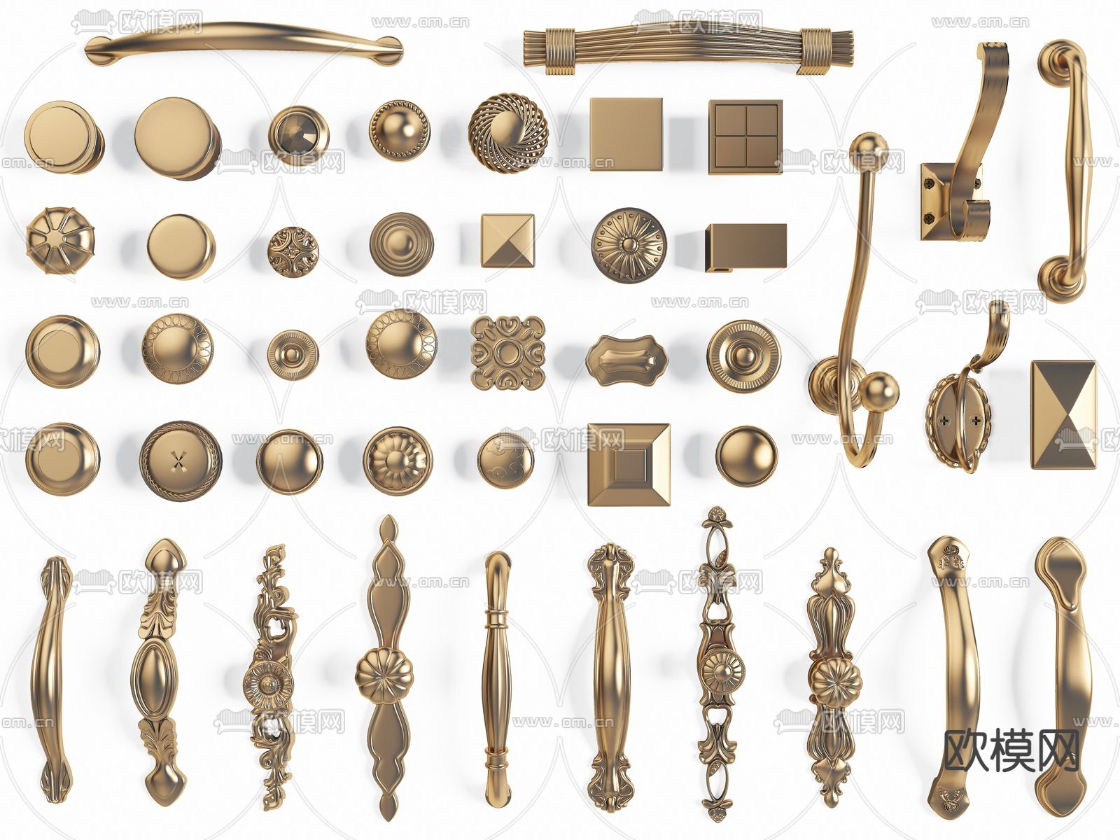简欧柜门拉手金属su模型下载（渲染图1）