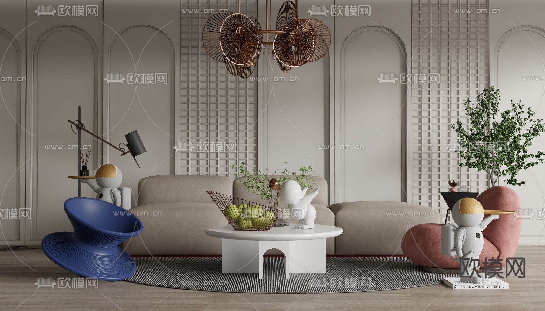 现代沙发茶几组合su模型下载（渲染图1）