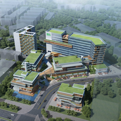  现代办公产业园区鸟瞰su模型 