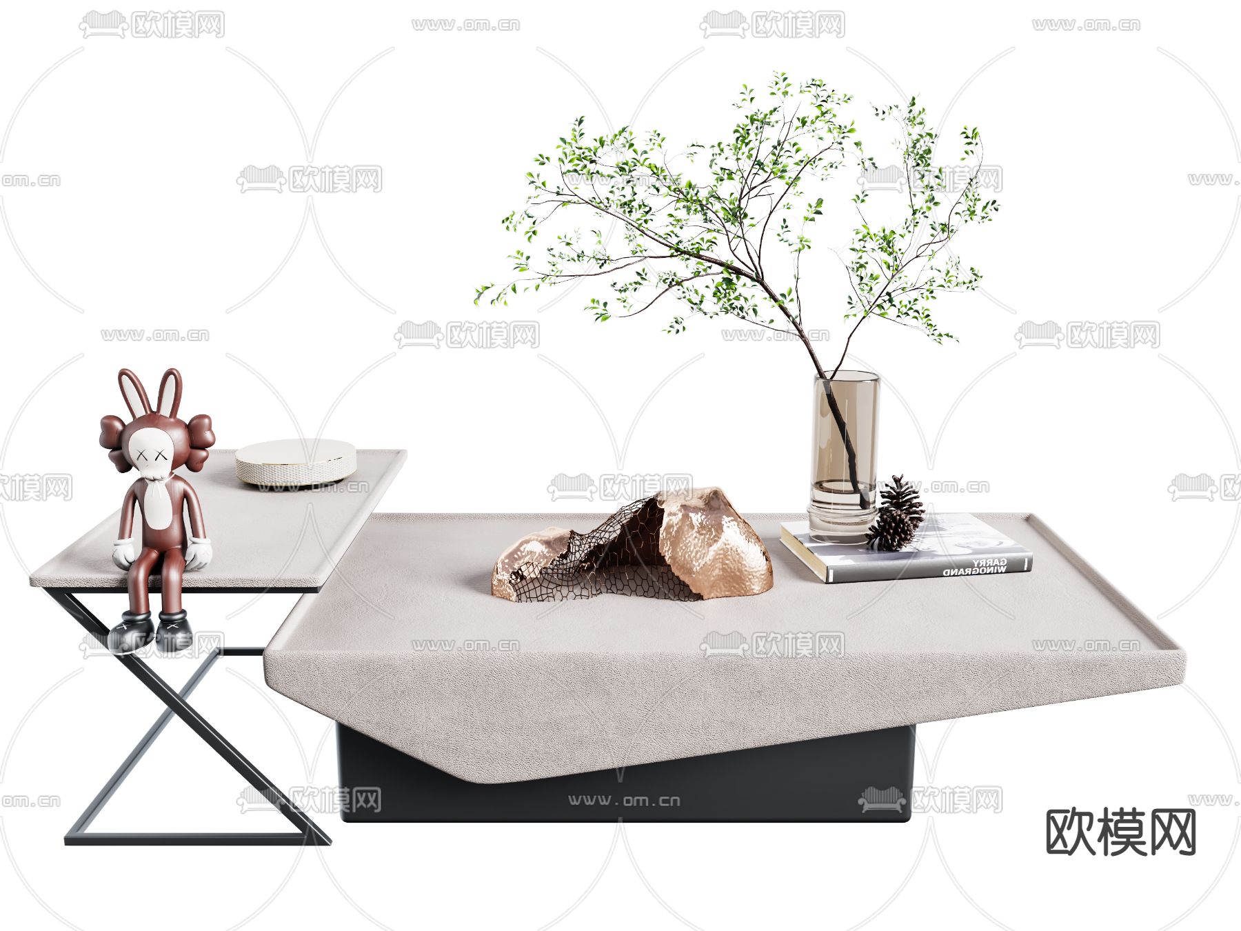 B&B italia 现代奶油风子母茶几3d模型下载（渲染图2）