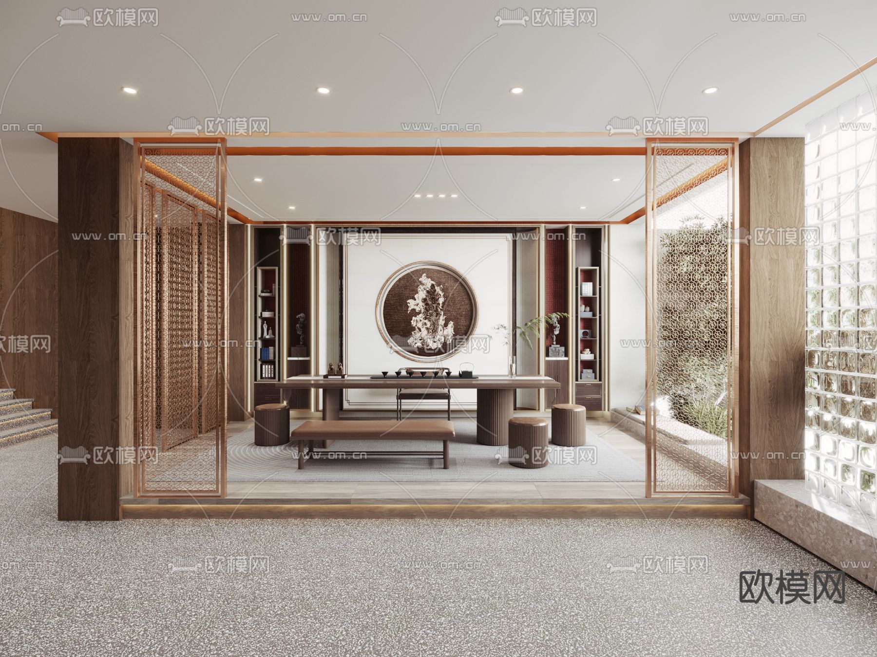 新中式茶室会所茶馆3d模型下载（渲染图1）