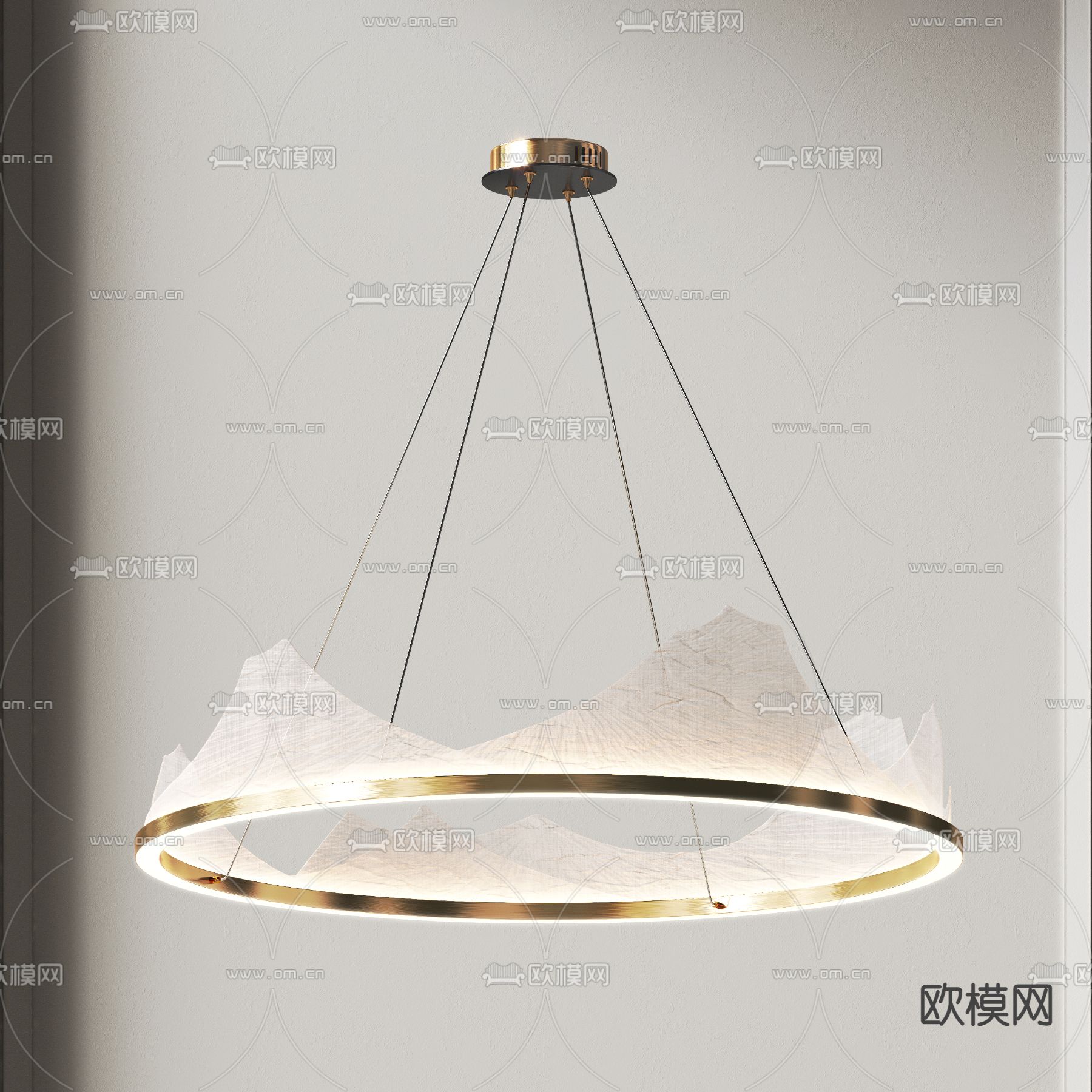 新中式山形剪影亚克力金属环形吊灯3d模型下载_ID11974998_3dmax免费模型-欧模网