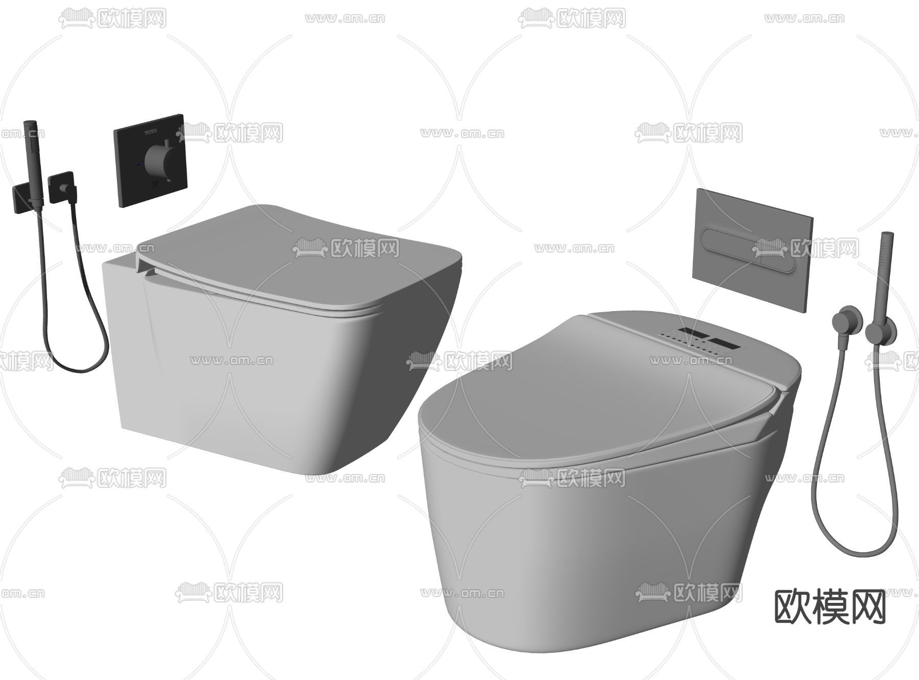 现代智能马桶坐便器su模型下载（渲染图2）