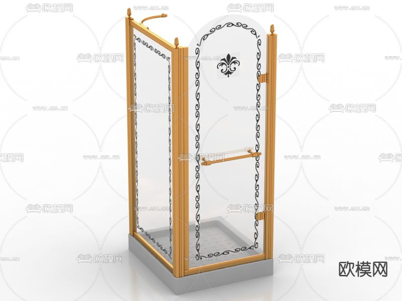 欧式古典不锈钢玻璃淋雨隔断免费3d模型下载
