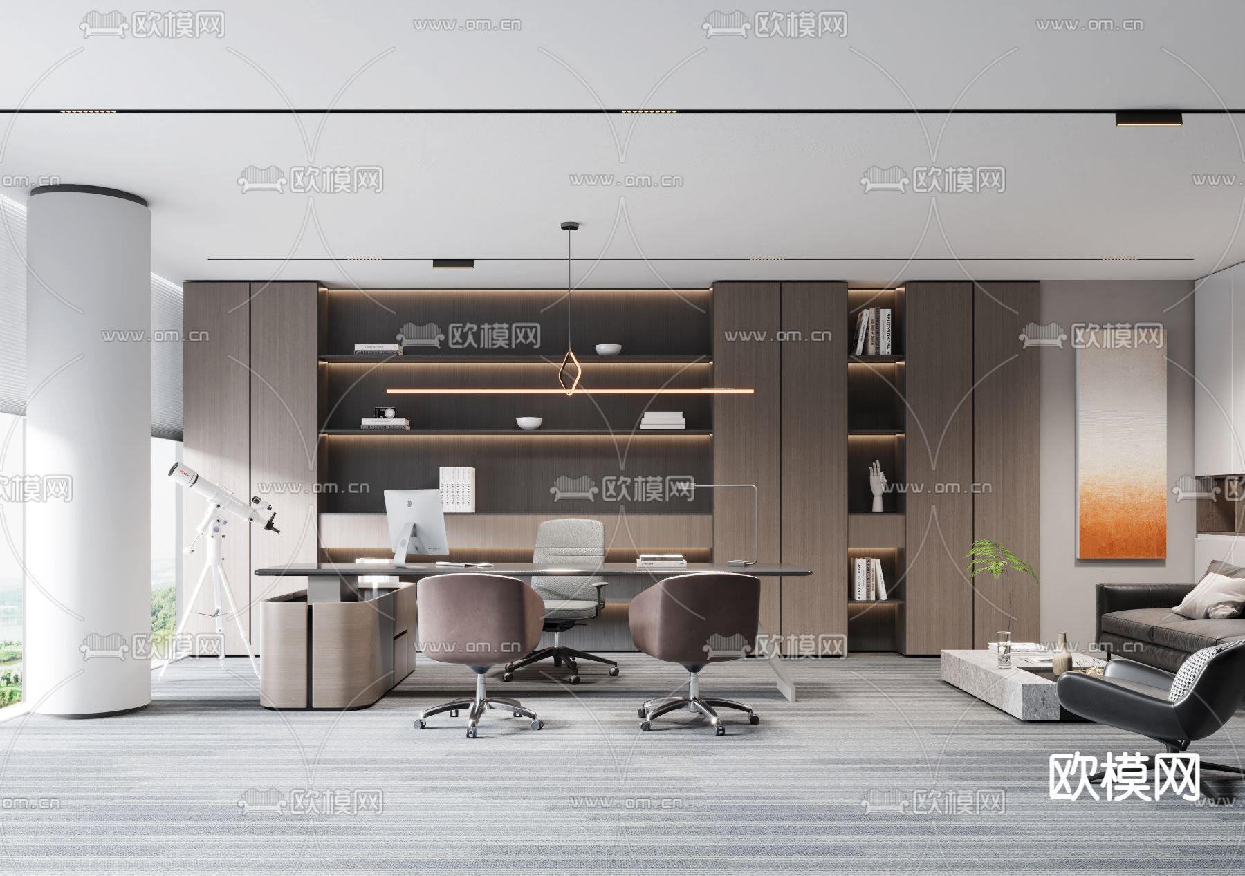 现代总经理办公室su模型下载（渲染图1）