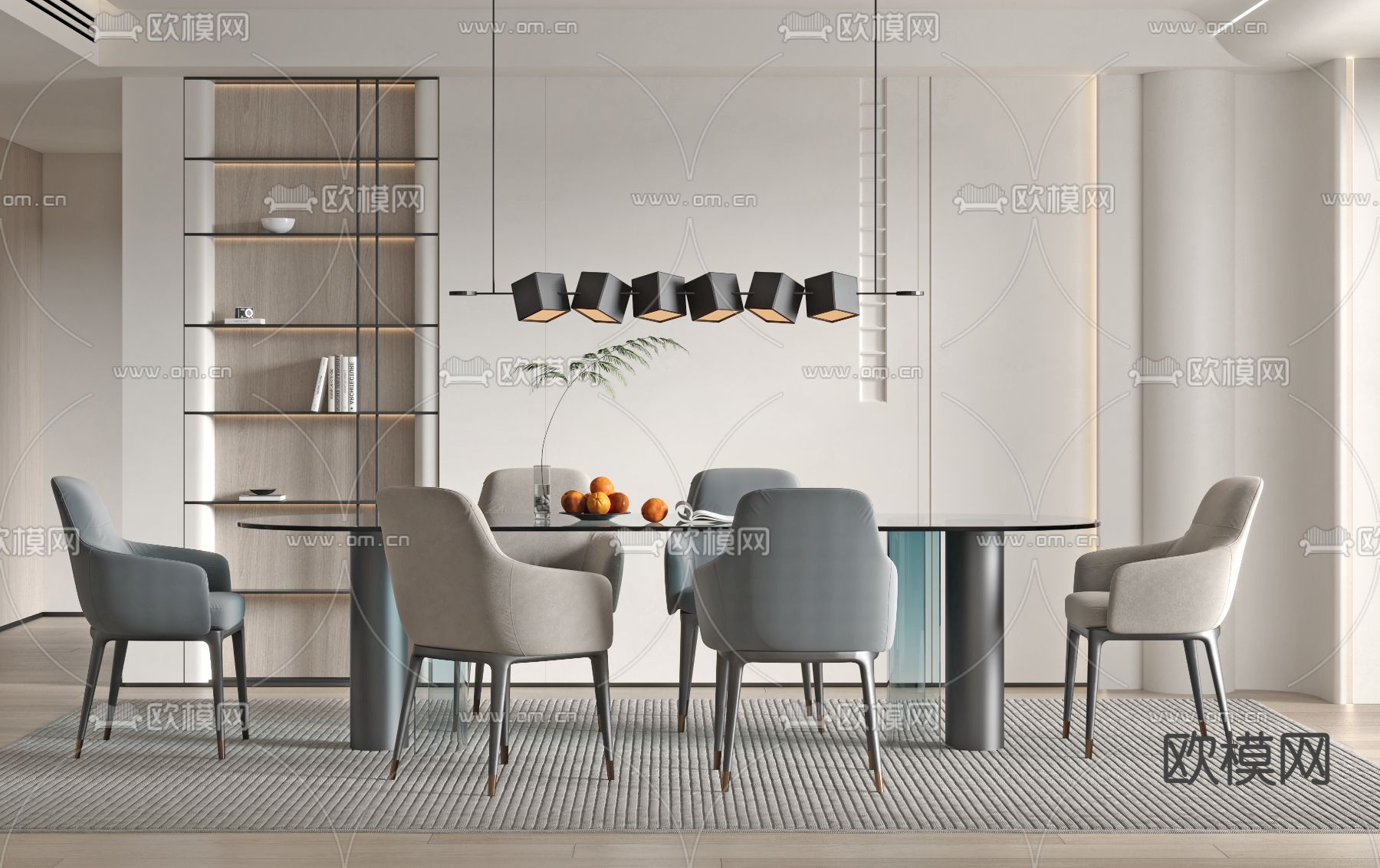 现代奶油风餐桌椅3d模型下载（渲染图4）