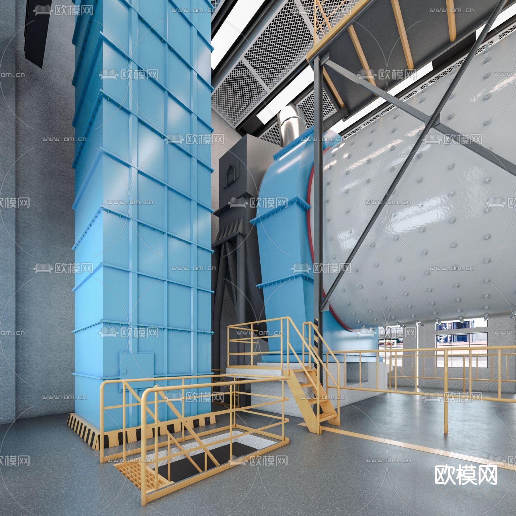 现代工业厂房车间3d模型下载