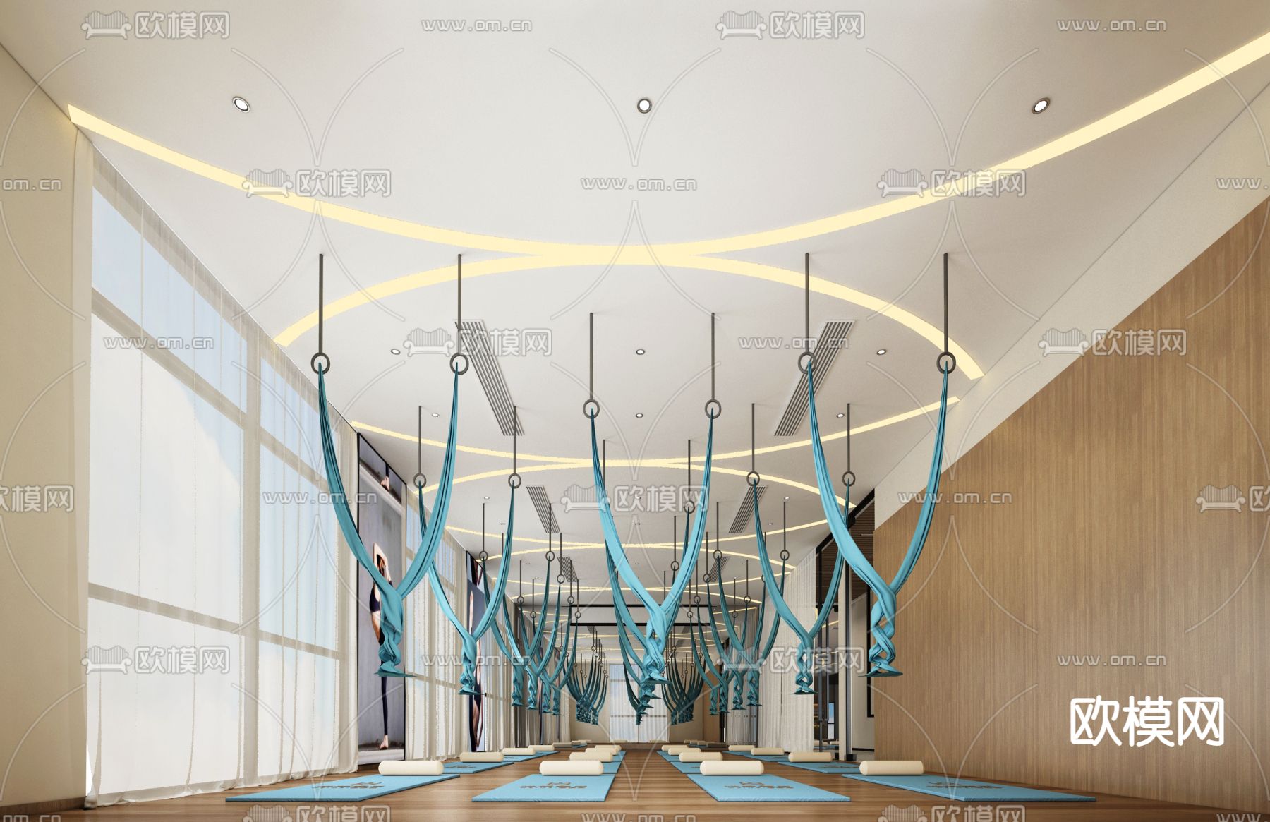 新中式瑜伽室免费3d模型下载（渲染图3）