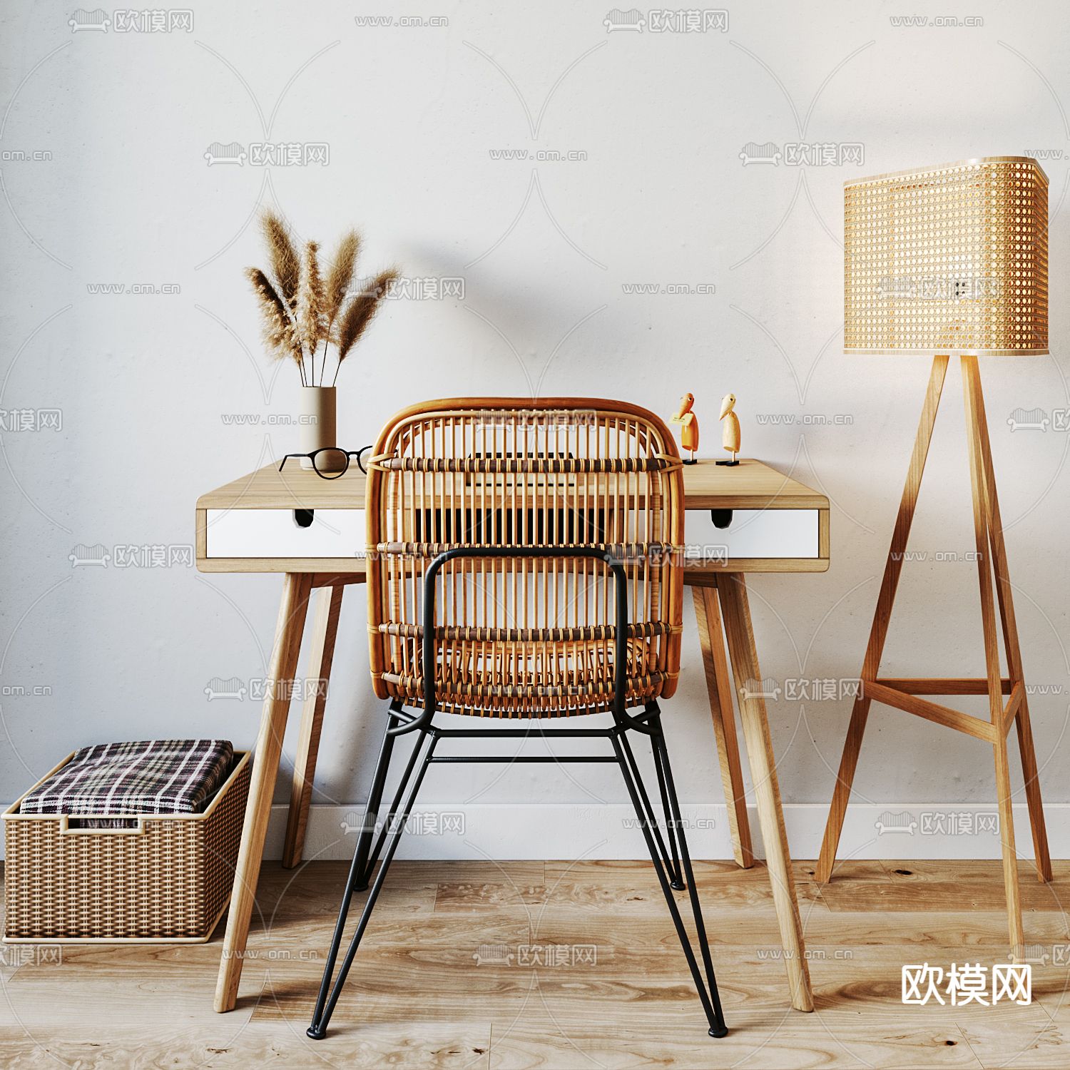 北欧书桌椅su模型下载（渲染图1）