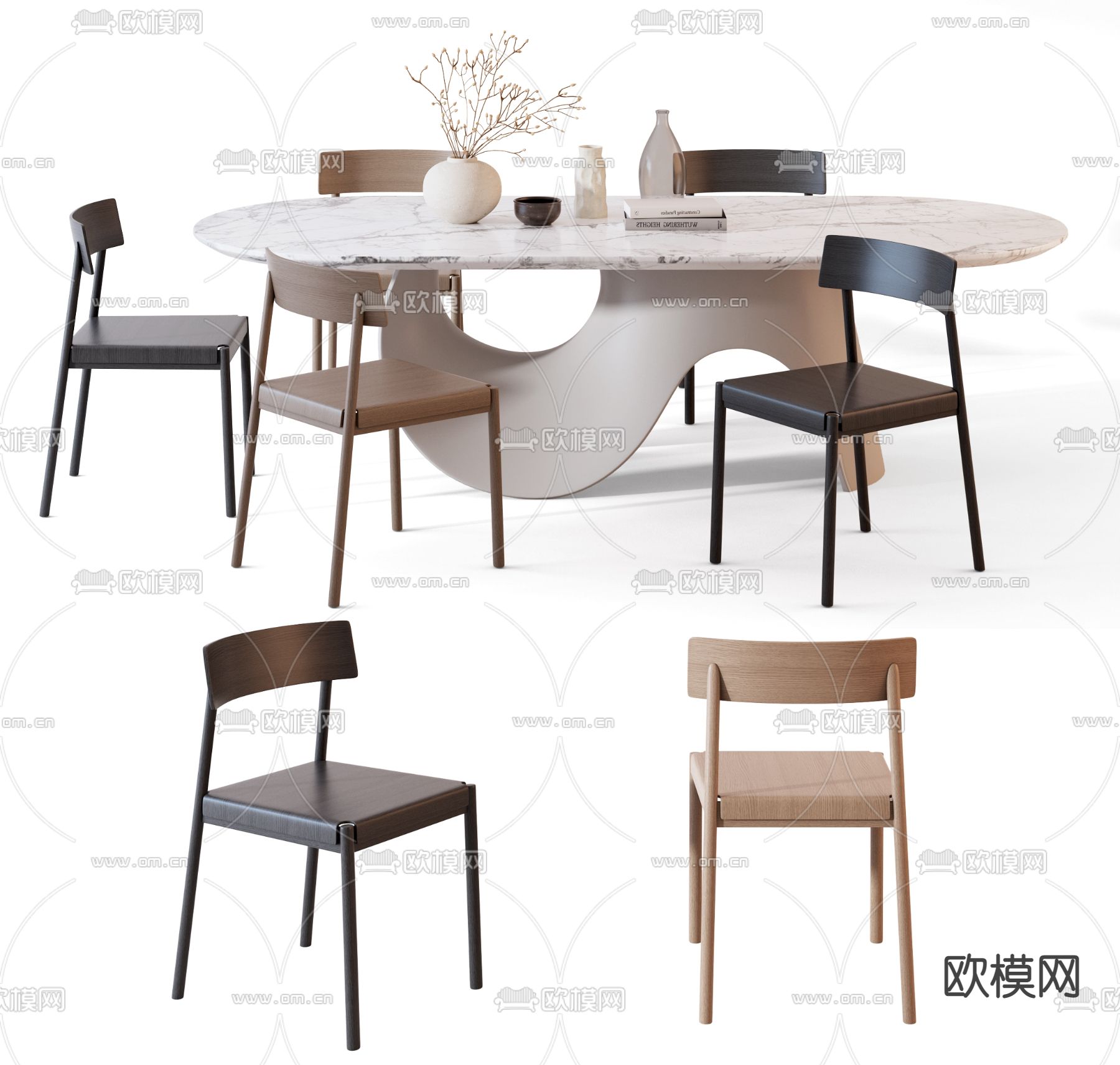 Calligaris 现代大理石餐桌椅3d模型下载