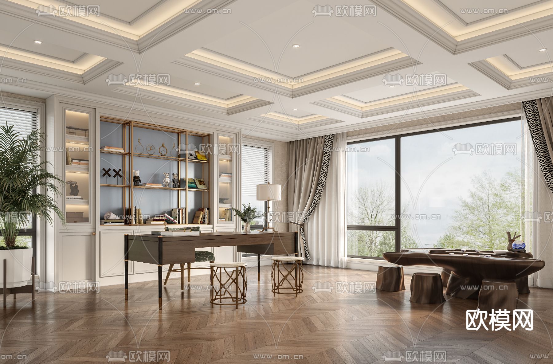 简欧书房3d模型下载（渲染图3）