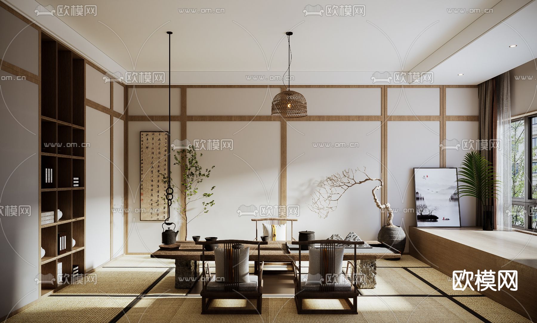 新中式茶室免费3d模型下载