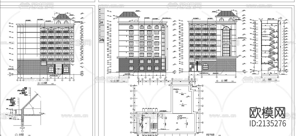 私人賓館建筑CAD施工圖下載(渲染圖1)