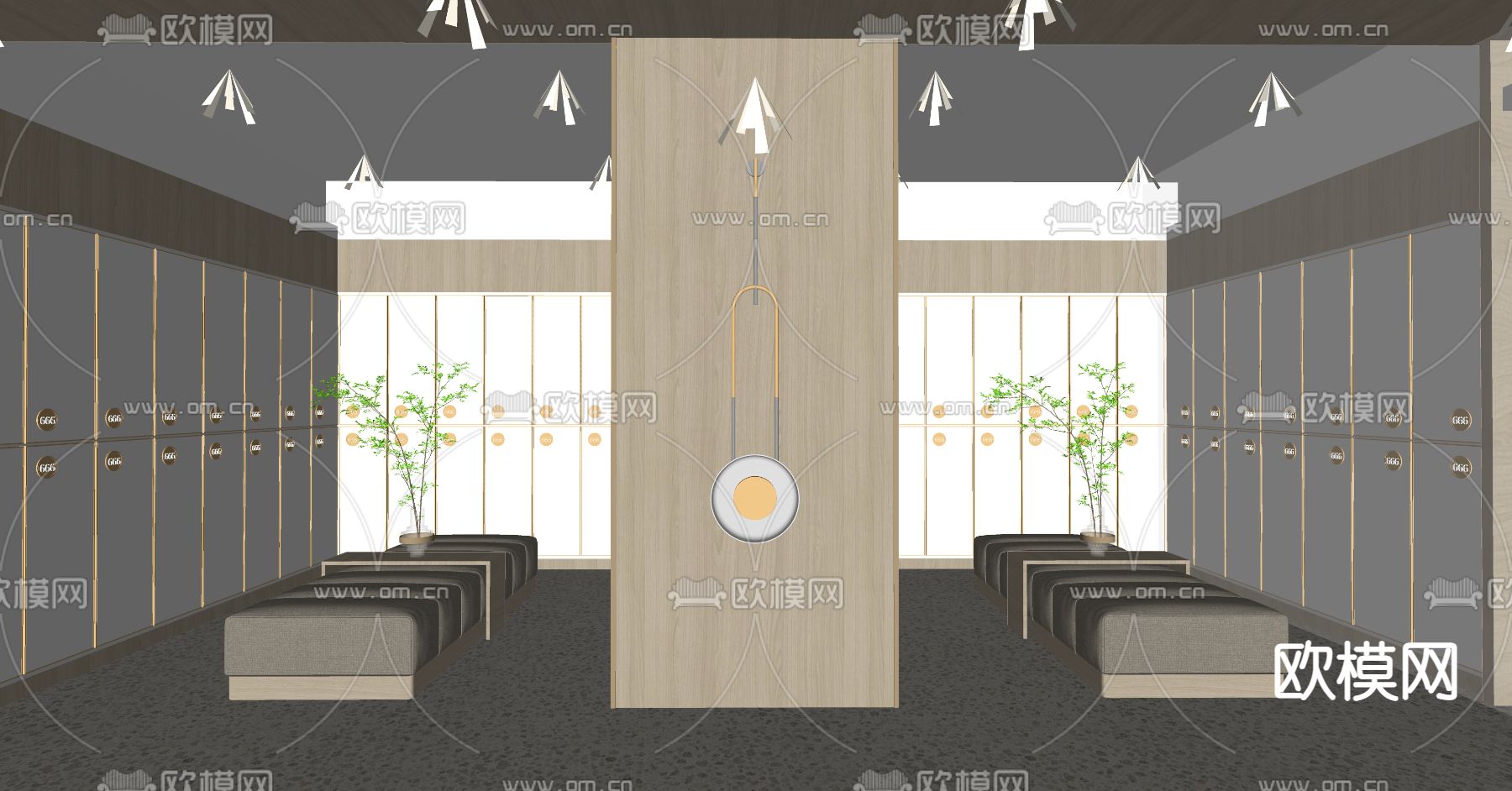 现代洗浴中心更衣间su模型下载（渲染图3）