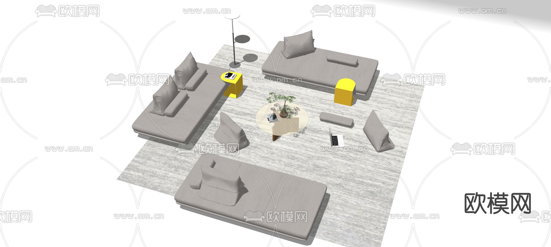 现代布艺组合沙发su模型下载（渲染图3）