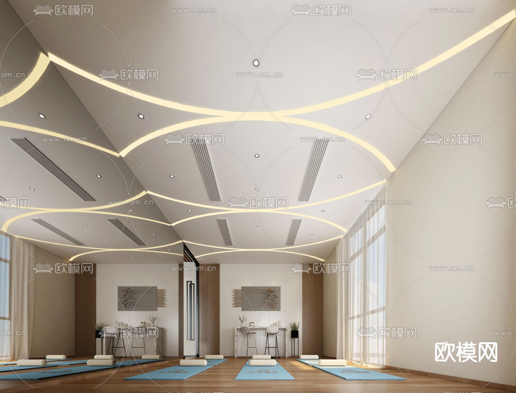 新中式瑜伽室免费3d模型下载（渲染图2）