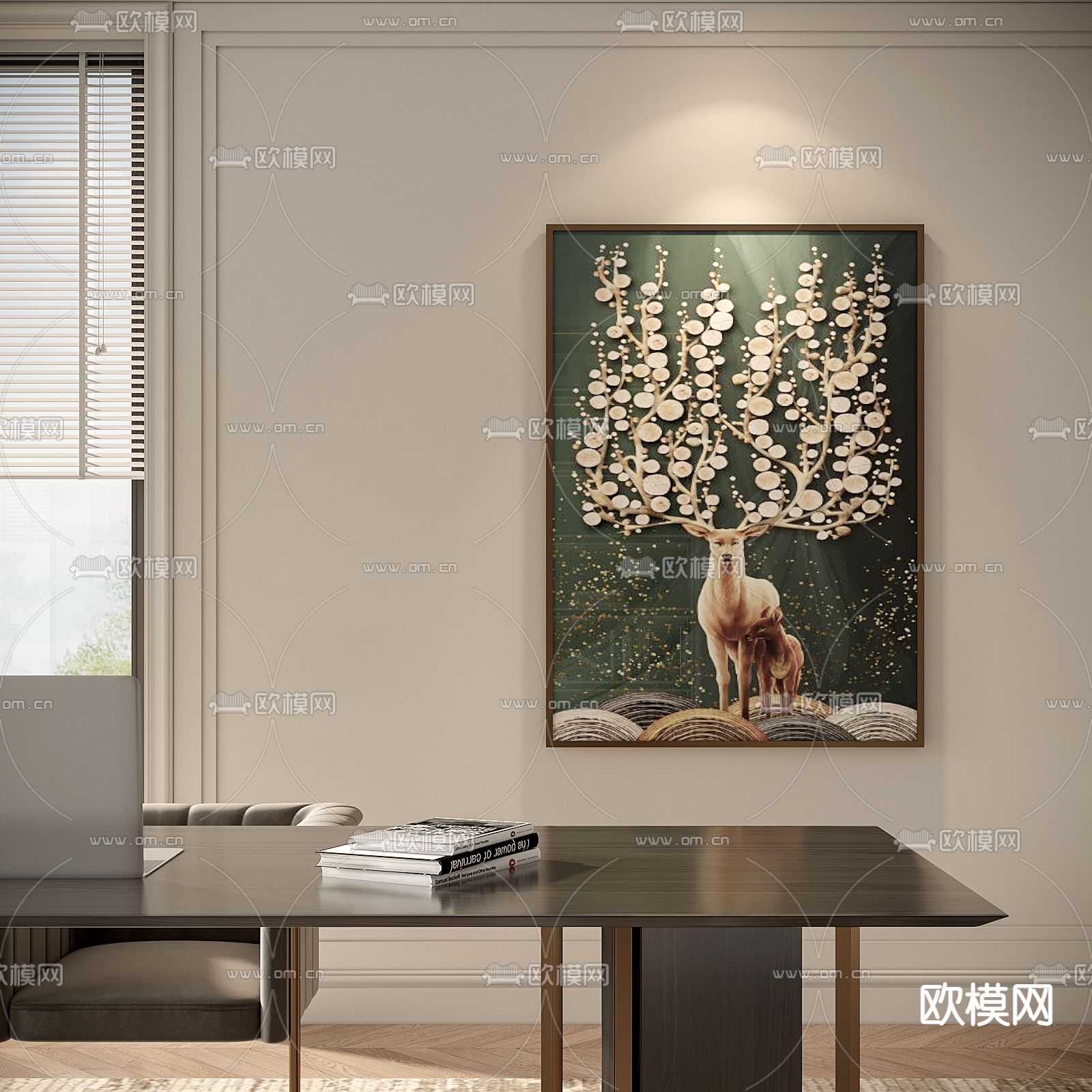 欧式书房3d模型下载（渲染图3）