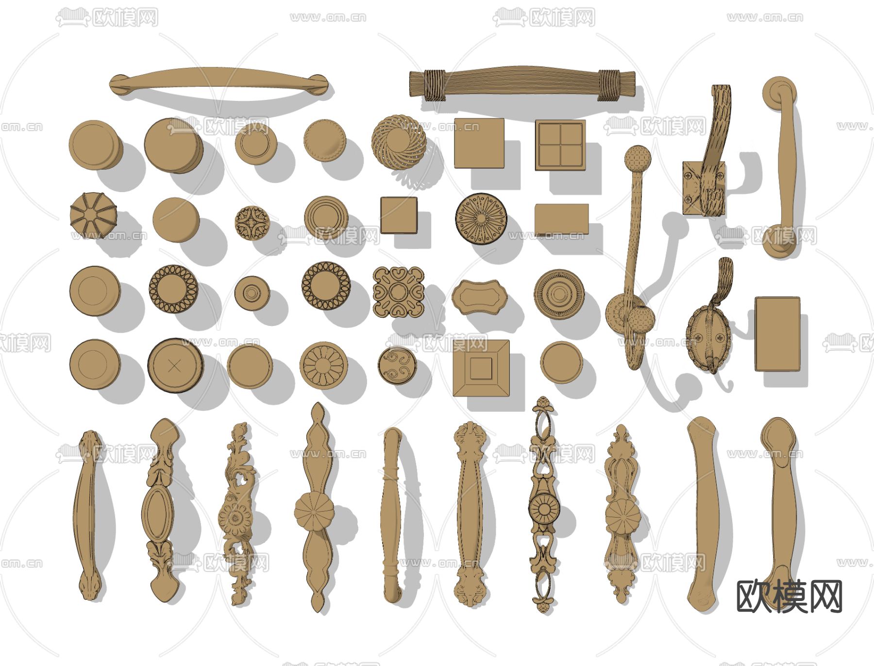 简欧柜门拉手金属su模型下载（渲染图2）