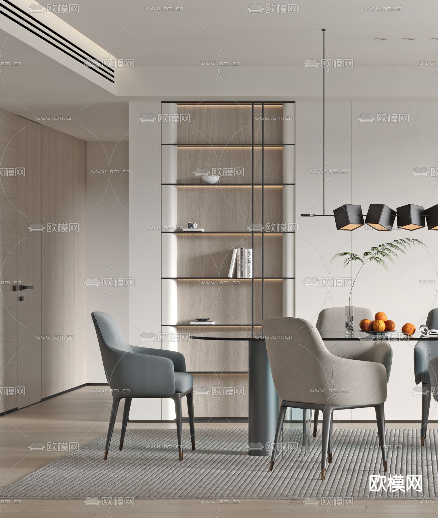 现代奶油风餐桌椅3d模型下载（渲染图2）