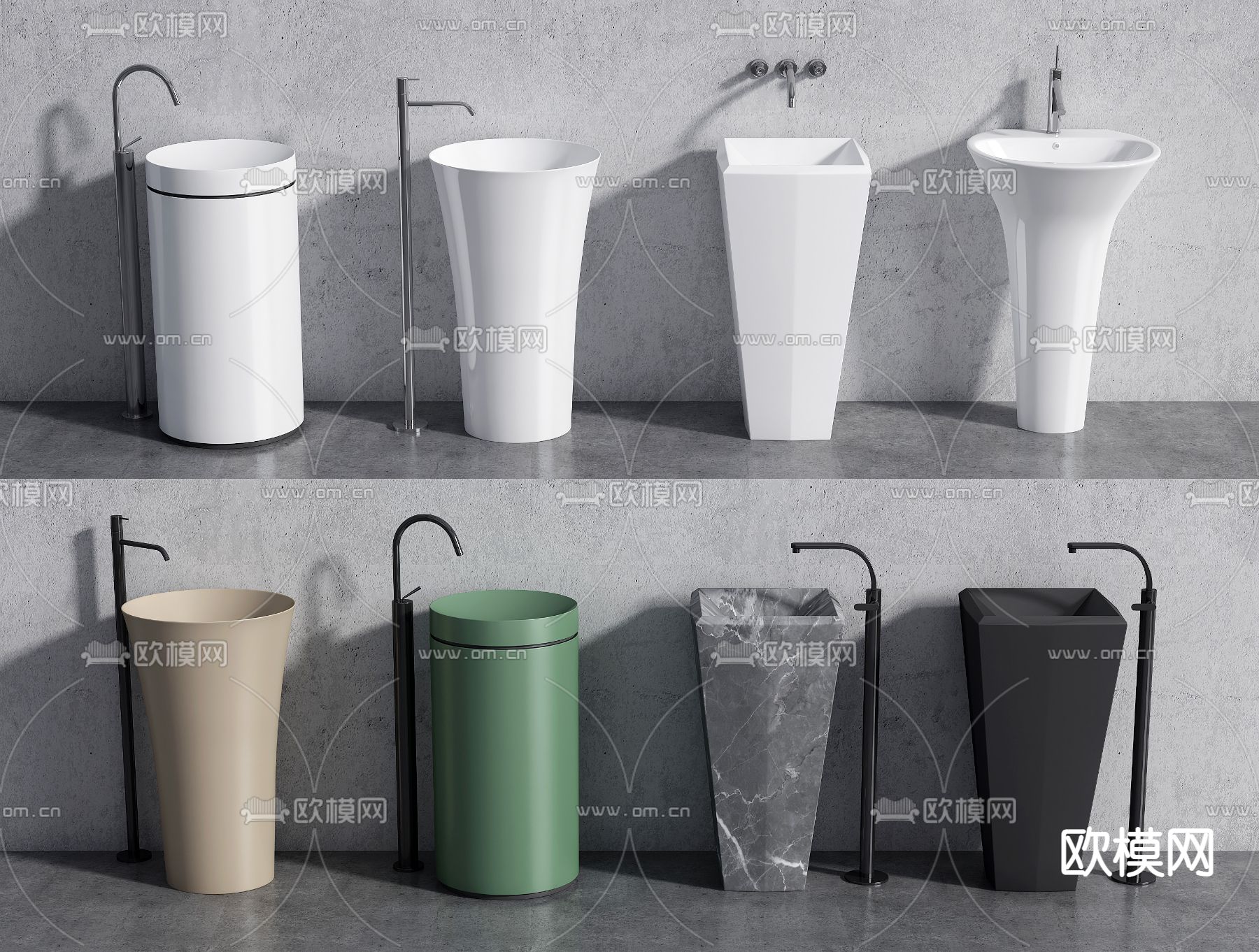 现代洗手台立式台盆洗手盆su模型下载（渲染图1）