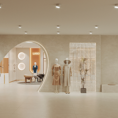  侘寂风女装服装店su模型 