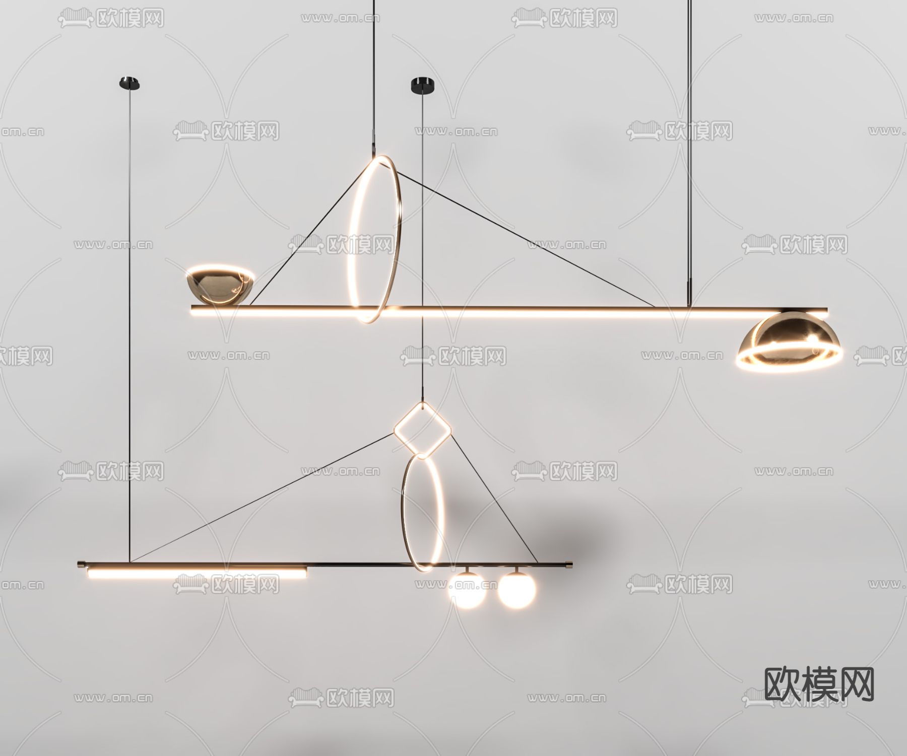 现代轻奢吊灯su模型下载（渲染图1）