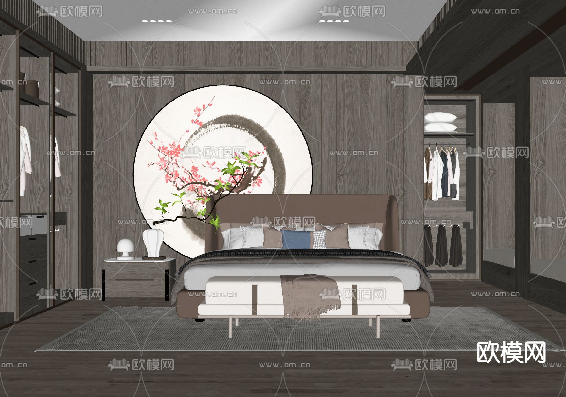新中式卧室su模型下载（渲染图2）