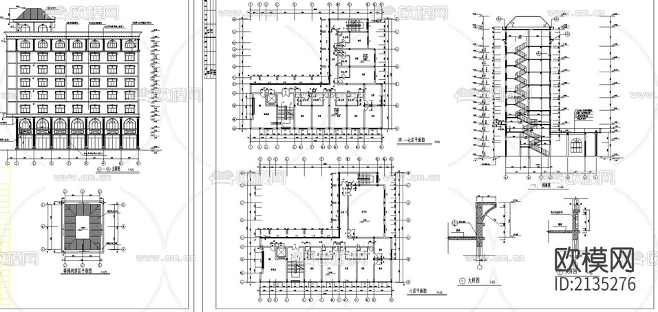 私人賓館建筑CAD施工圖下載(渲染圖2)