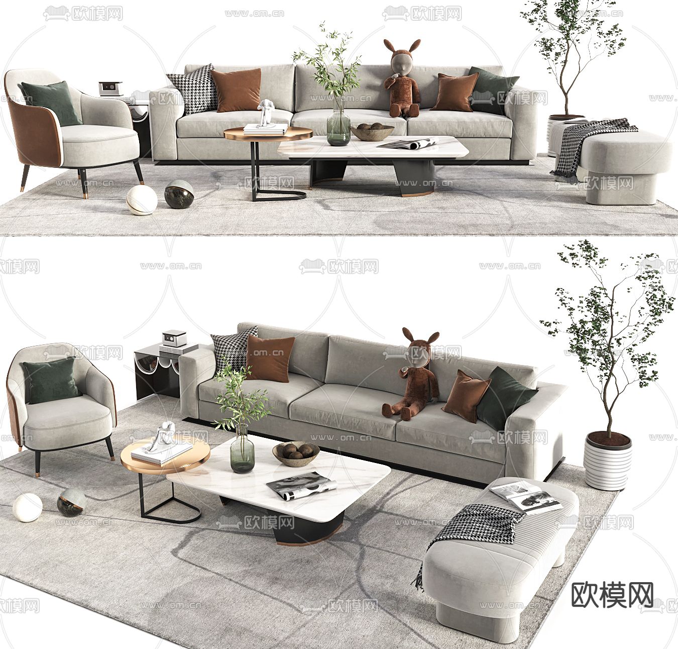 现代奶油风沙发组合3d模型下载_ID11973901_3dmax免费模型-欧模网