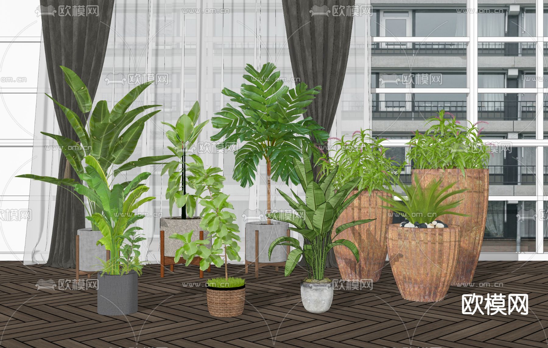 现代绿植盆栽su模型下载（渲染图2）