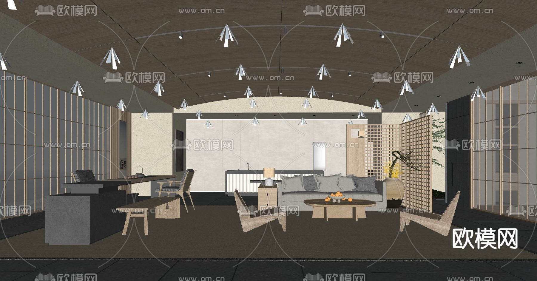 侘寂风酒店会客室su模型下载（渲染图2）